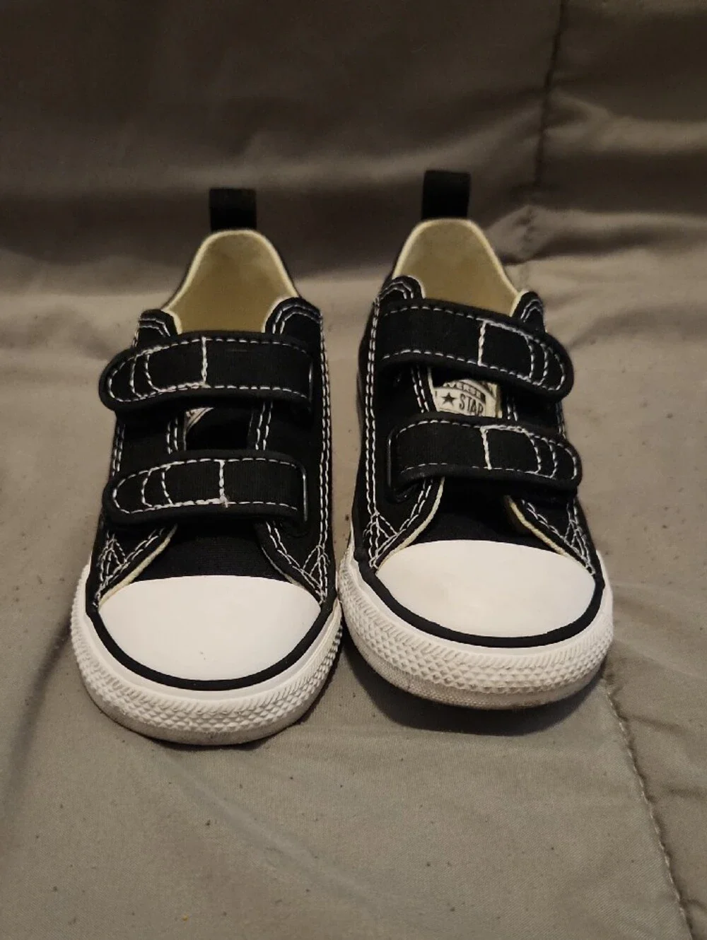 Converse Kids Black Canvas Velcro Sneakers with White Toe